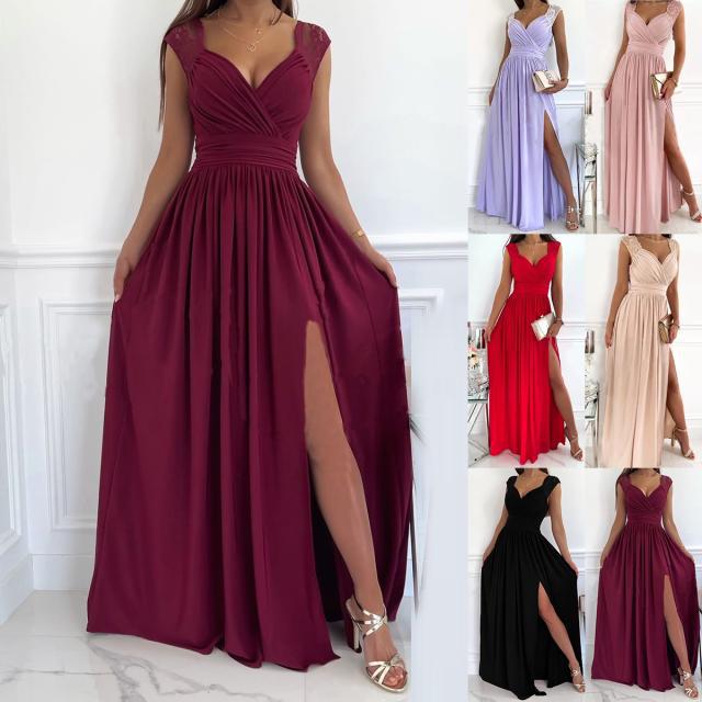 Women's Evening Dress with Elegant V-Neck and Ruffle Details Lune London