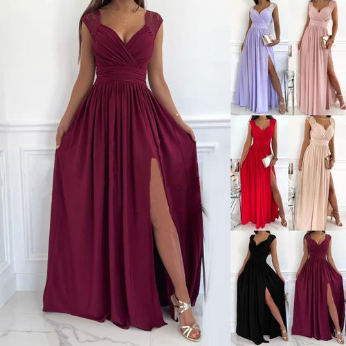 Women's Evening Dress with Elegant V-Neck and Ruffle Details Lune London