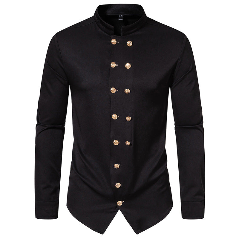 Men's Stylish Shirt with Stand-Up Collar and Decorative Buttons Lune London