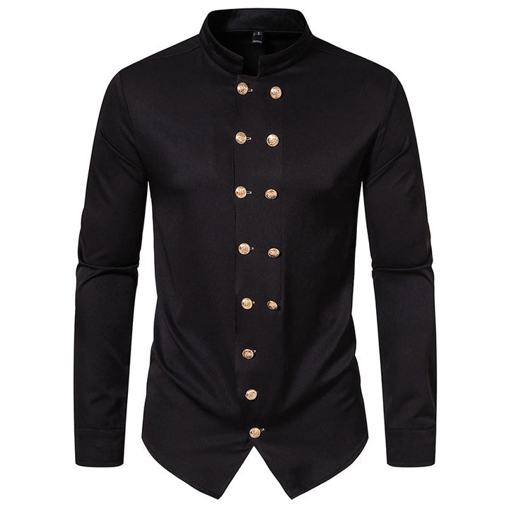 Men's Stylish Shirt with Stand-Up Collar and Decorative Buttons Lune London