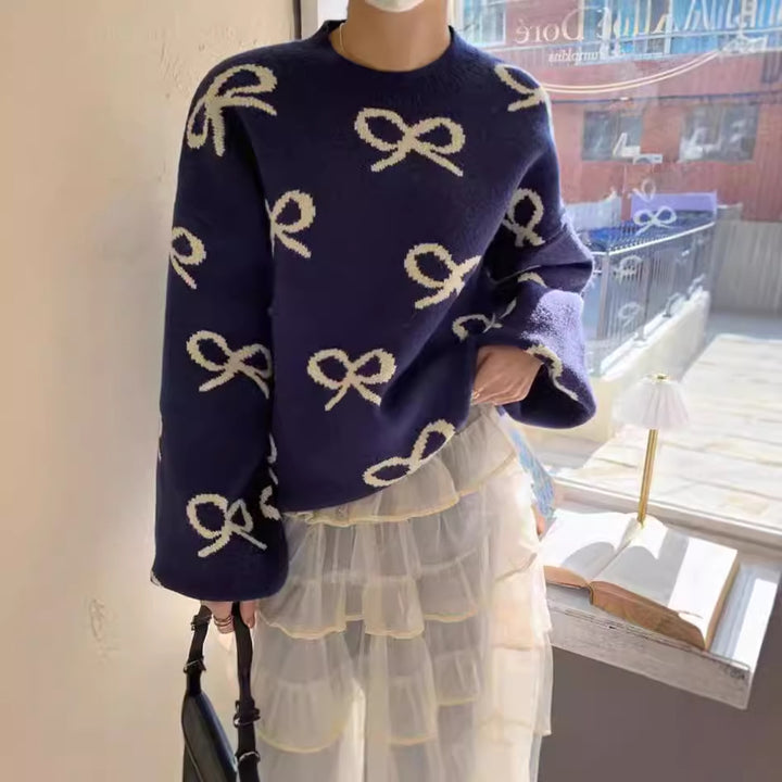 Ladies Soft Sweater with Romantic Bow Pattern Lune London