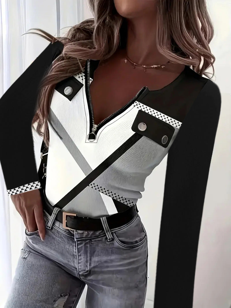 Women's elegant top with zipper and decorative belt Lune London