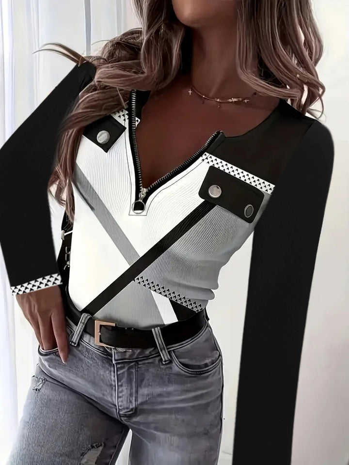Women's elegant top with zipper and decorative belt Lune London