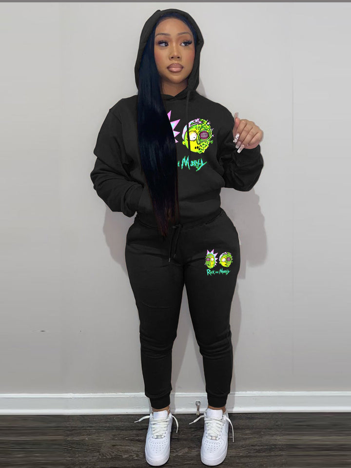 Hoodie and jogging set for women with stylish cartoon print Lune London