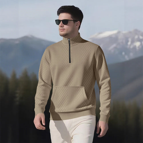 Sporty fleece pullover for men with high collar and zipper Lune London