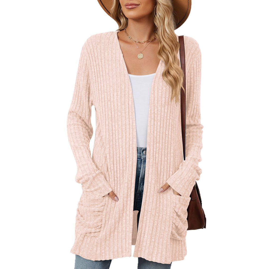 Ladies casual knit jacket with ribbed texture and practical pockets Lune London