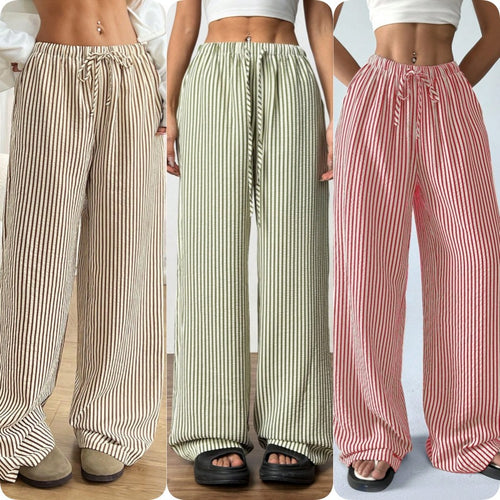 Striped casual pants for women with a loose fit and an elastic waistband Lune London