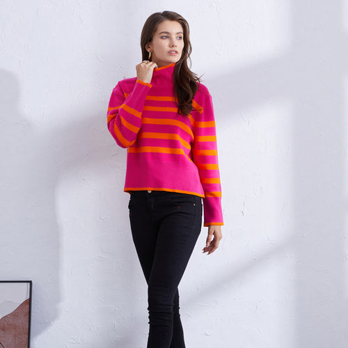 Ladies striped high quality sweater with high collar Lune London