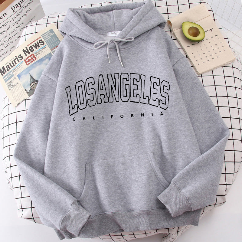 Women's hoodie with modern Los Angeles print and loose fit Lune London