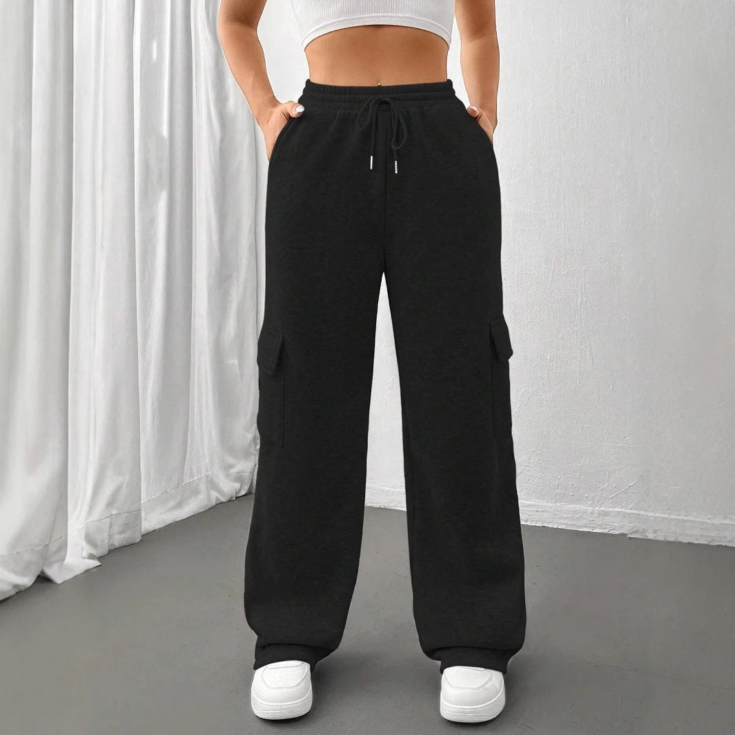 Lune London Women's Cargo Jogging Pants with Elastic Waist and Practical Side Pockets