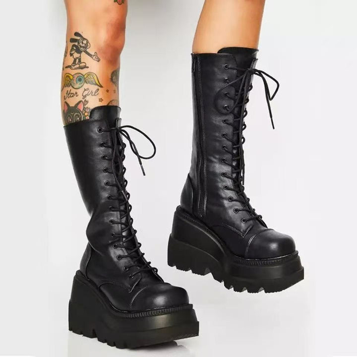 Lune London | Women's High-Quality Lace-Up Boots with Platform Heel and Side Zipper