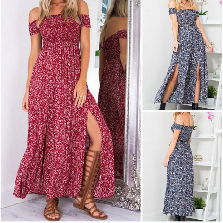 Robe maxi pour femmes avec un motif floral délicatement détaillé et une fente sur le côté Chic & Stil