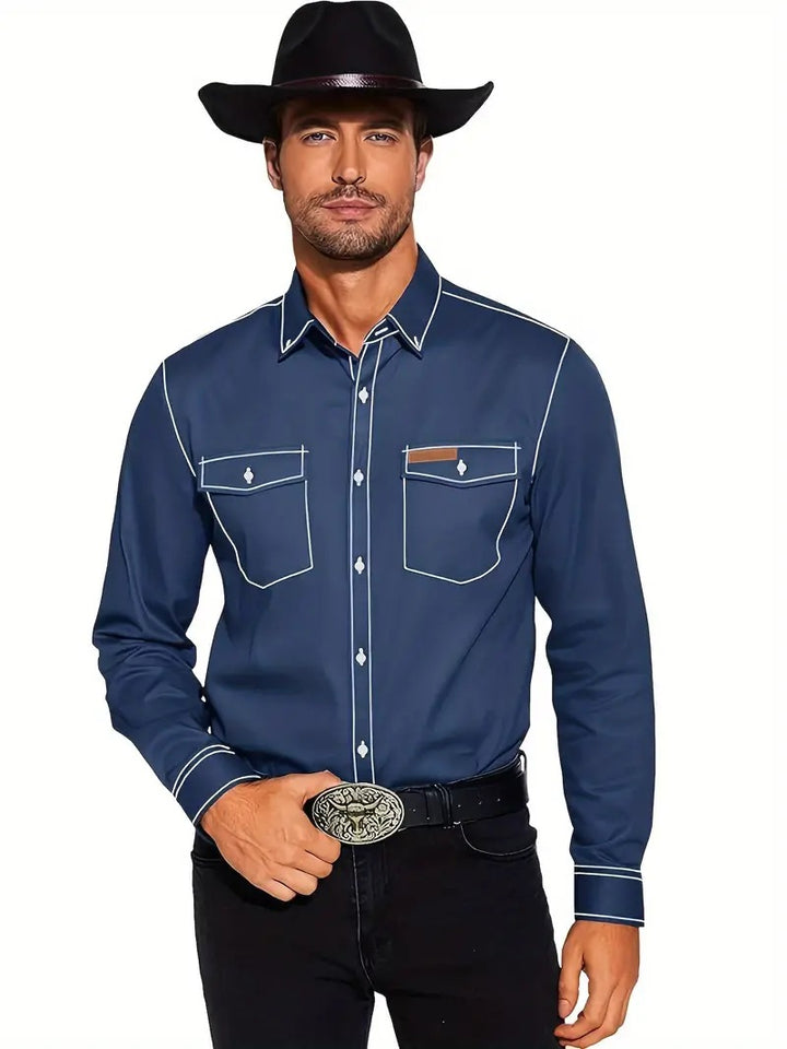 Men's western shirt with contrasting stitching and chest pockets Lune London