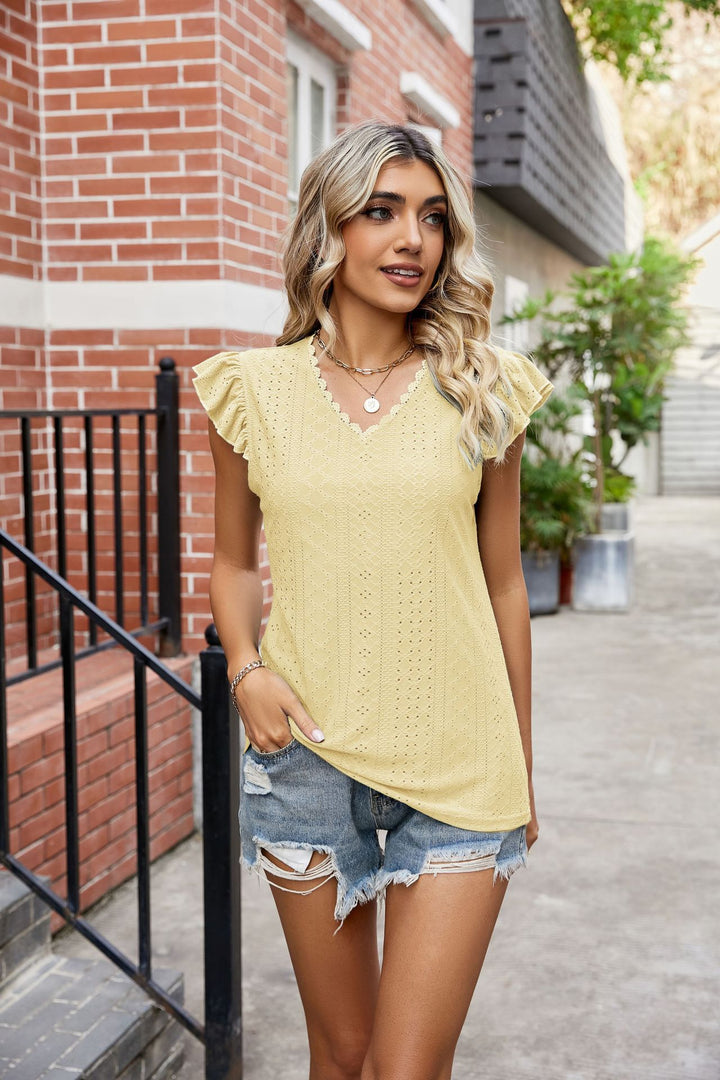 Ladies Elegant leisure top with playful ruffle details Lune London