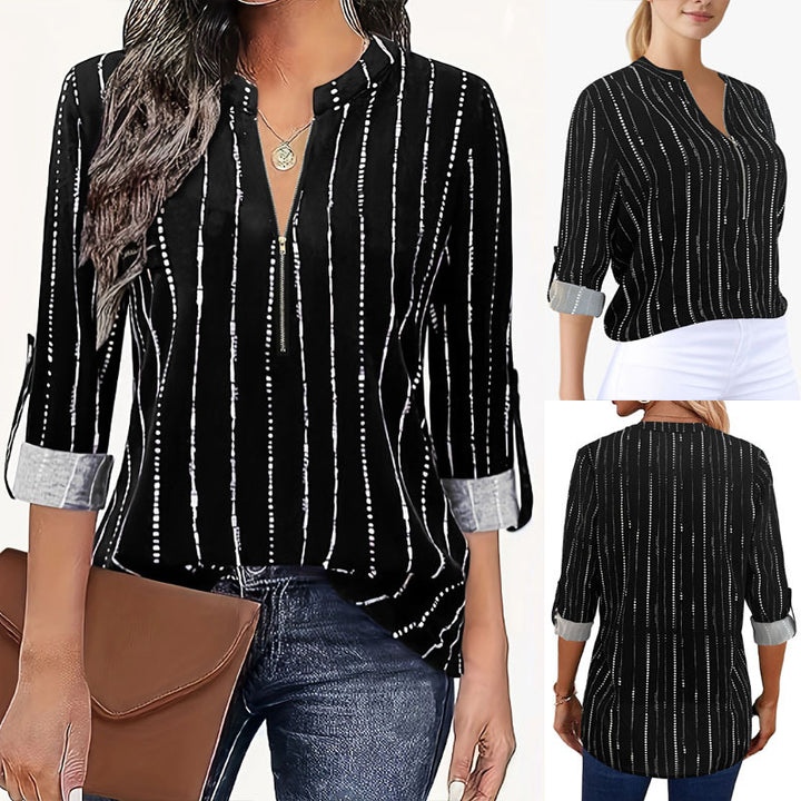 Ladies' blouse with elegant zipper and modern striped pattern Lune London