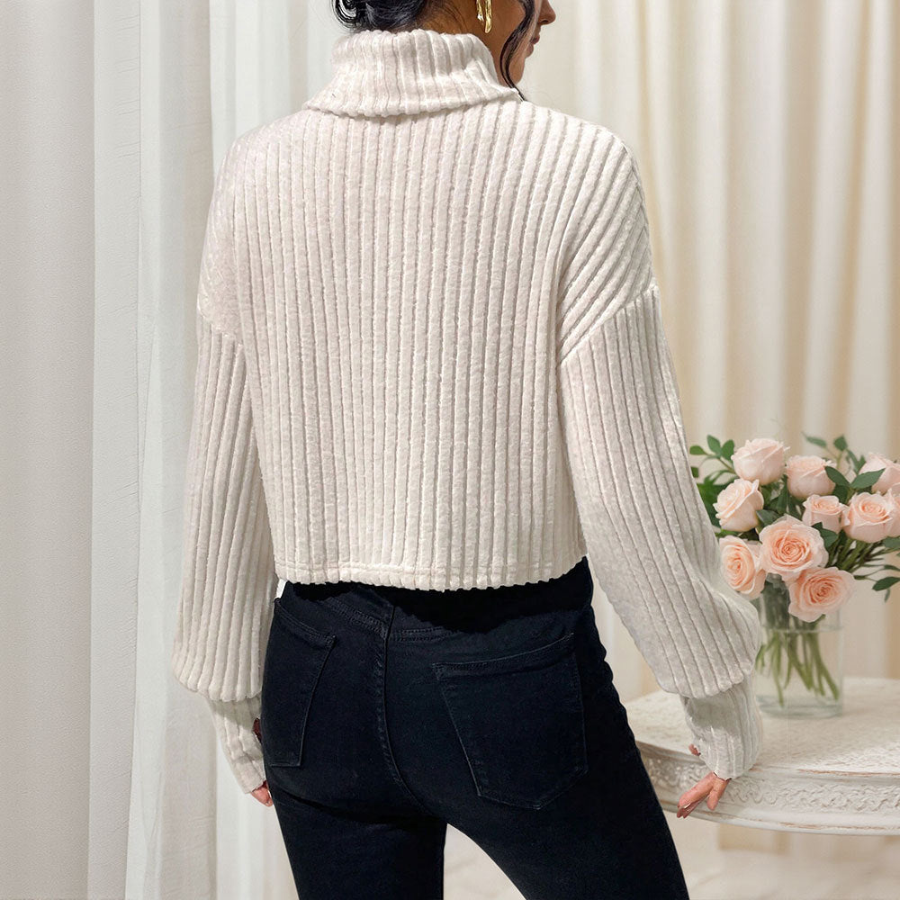 Chic & Stil women's cropped sweatshirt with high collar and finely ribbed structure