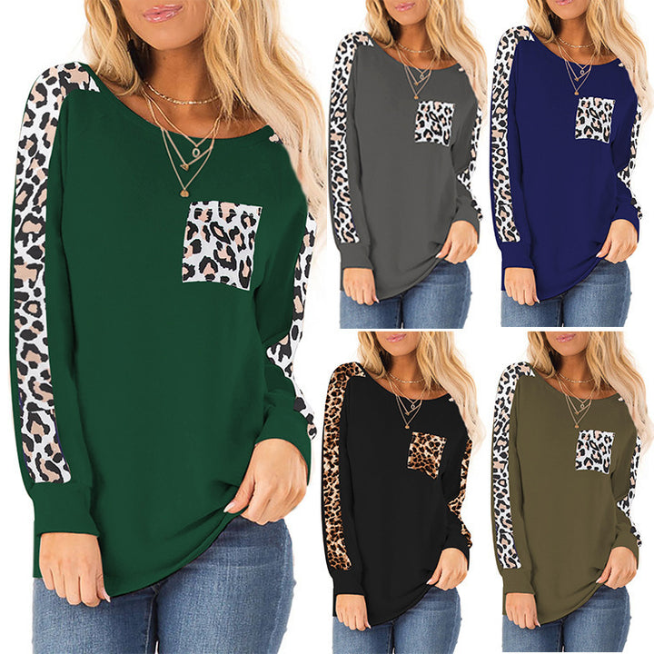Women’s trendy long sleeve T-shirt with leopard appliqués Lune London
