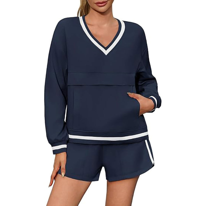 Ladies V-neck sports top with shorts Lune London