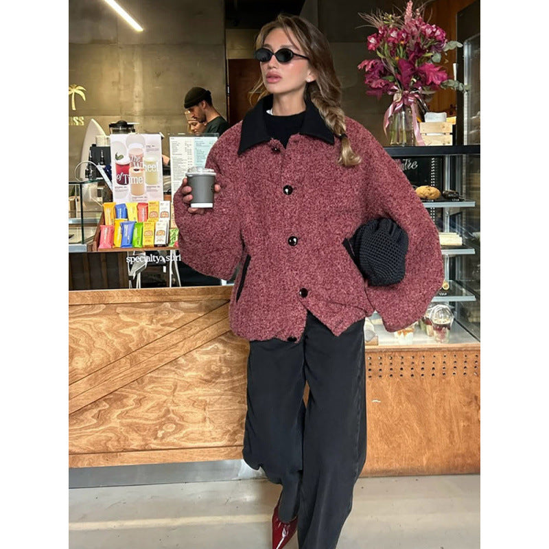 Oversized wool jacket for women with a stylish button treatment Lune London