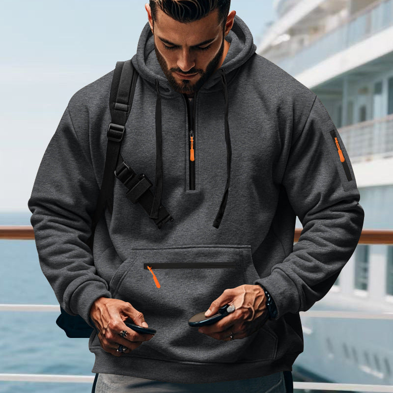Men's sporty hoodie with zipper and practical pockets Lune London