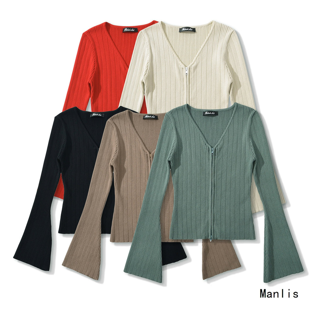 Mesh top for women with plunging V neckline and zipper Lune London