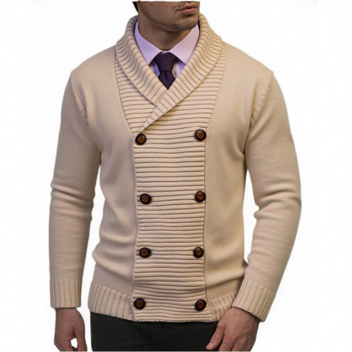 Elegant knitted sweater for men with double button closure and structured design Lune London
