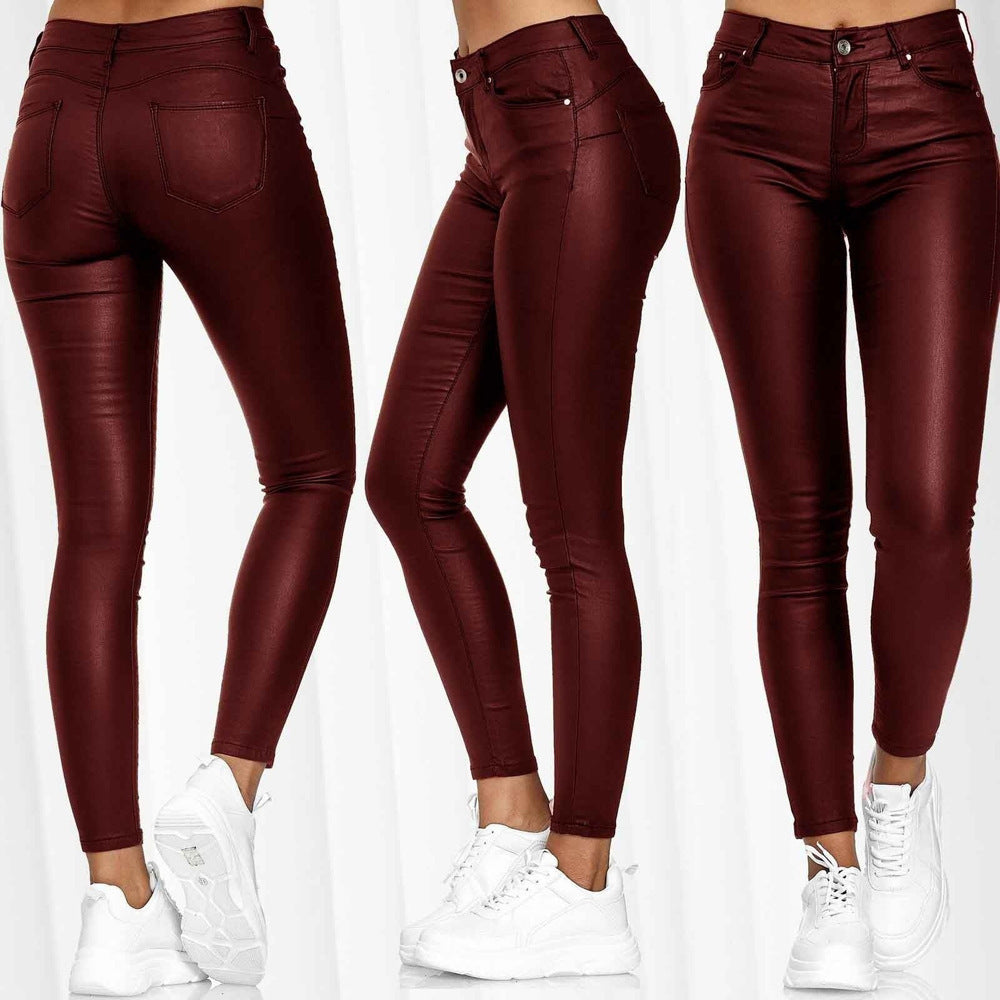 Ladies Elegant High-Waisted Wax Pants and Fitted Cut Lune London