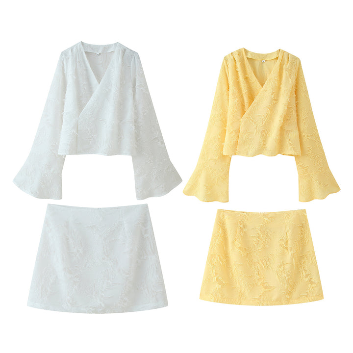 Women's set consisting of an elegant blouse with wide sleeves and a trendy mini skirt Lune London