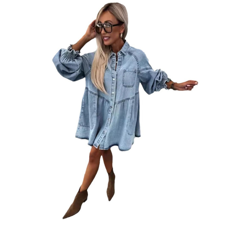 Robe chemise en denim pour femmes avec des manches volumineuses Chic & Stil