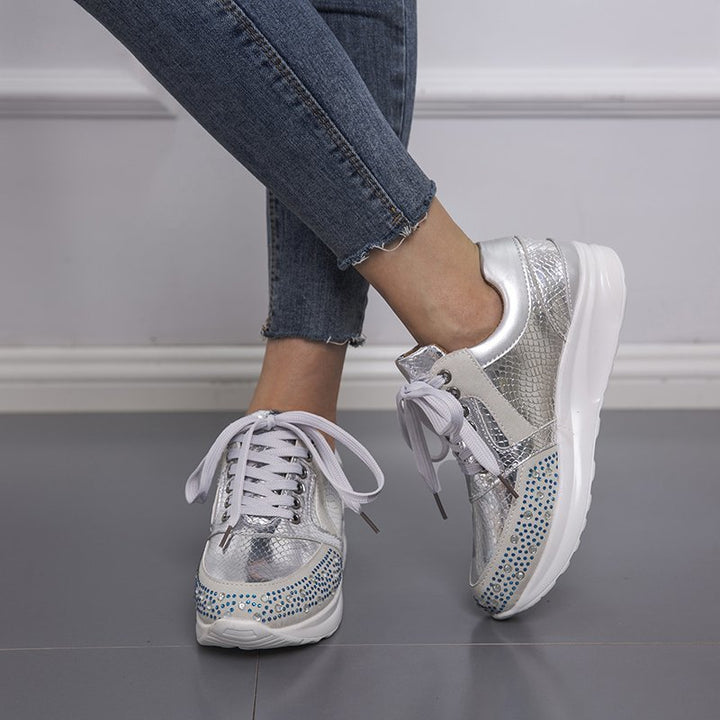 Women's sneakers with sparkling rhinestones and a stylish metallic surface Lune London