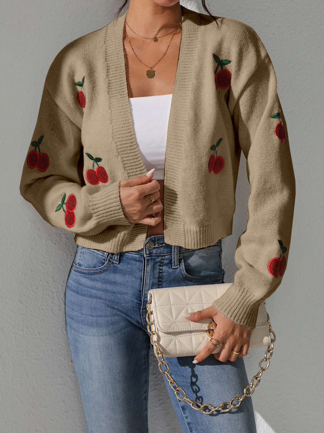 Cardigan pour femme avec motif floral de cerise Chic & Stil