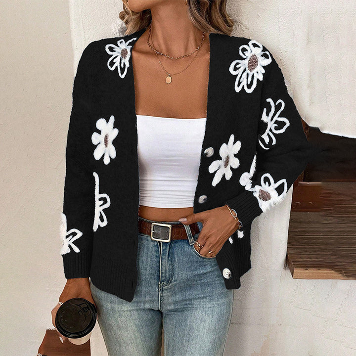Women's knitted jacket with floral design and button details Lune London