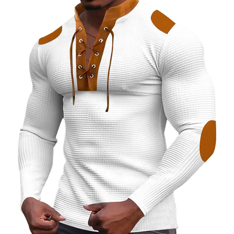 Men's Long Sleeve Henley Shirt with Textured Fabric and Stylish Design with Laces Lune London