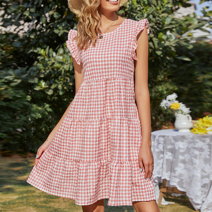Robe à carreaux sans manches pour femmes avec jupe évasée Chic & Stil