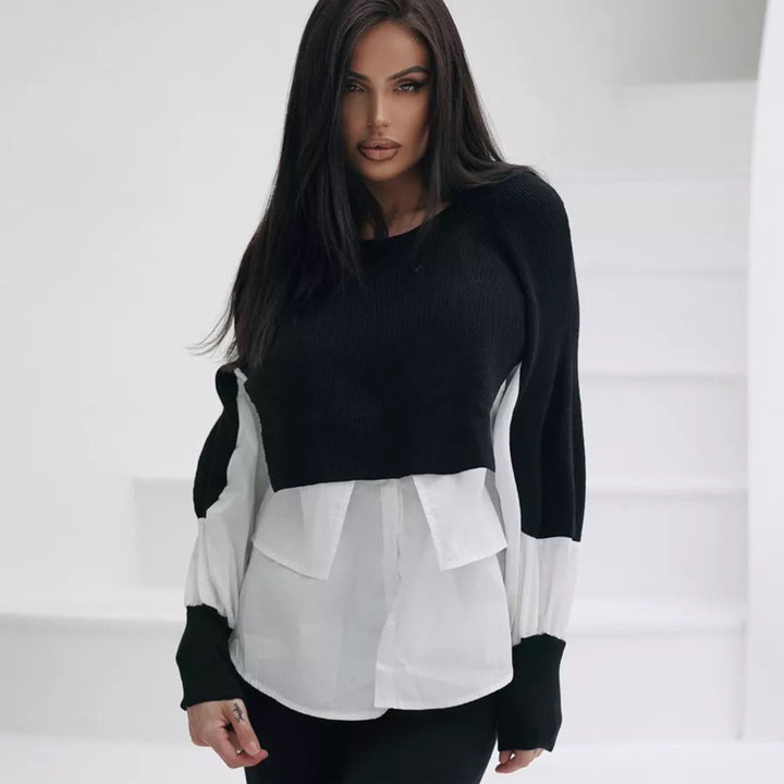 Trendy women's cropped sweater with innovative layering details Lune London