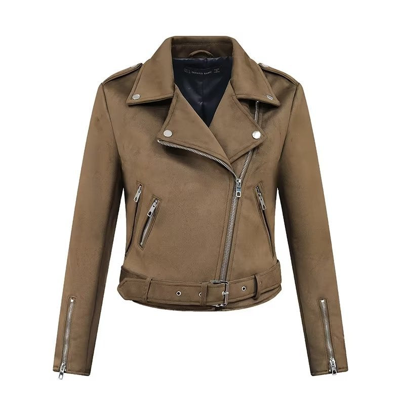 Stylish biker jacket for women with an elegant look in suede with practical pockets Lune London