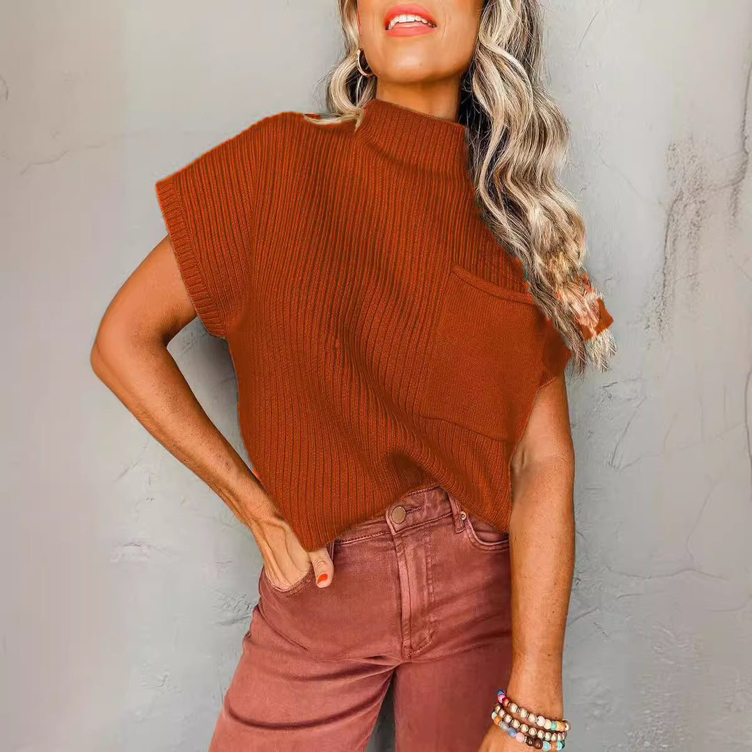 Women's casual short-sleeve sweater with high collar and patch pocket Lune London