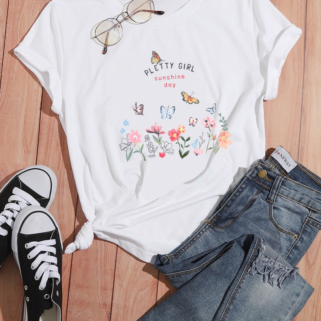T-shirt pour femmes avec imprimé floral ludique et imprimé élégant Chic & Stil