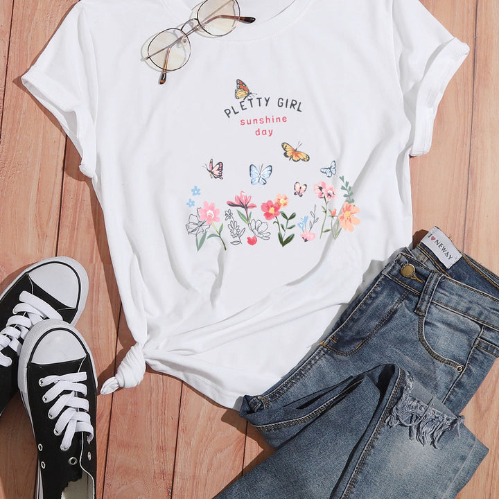 T-shirt pour femmes avec imprimé floral ludique et imprimé élégant Chic & Stil