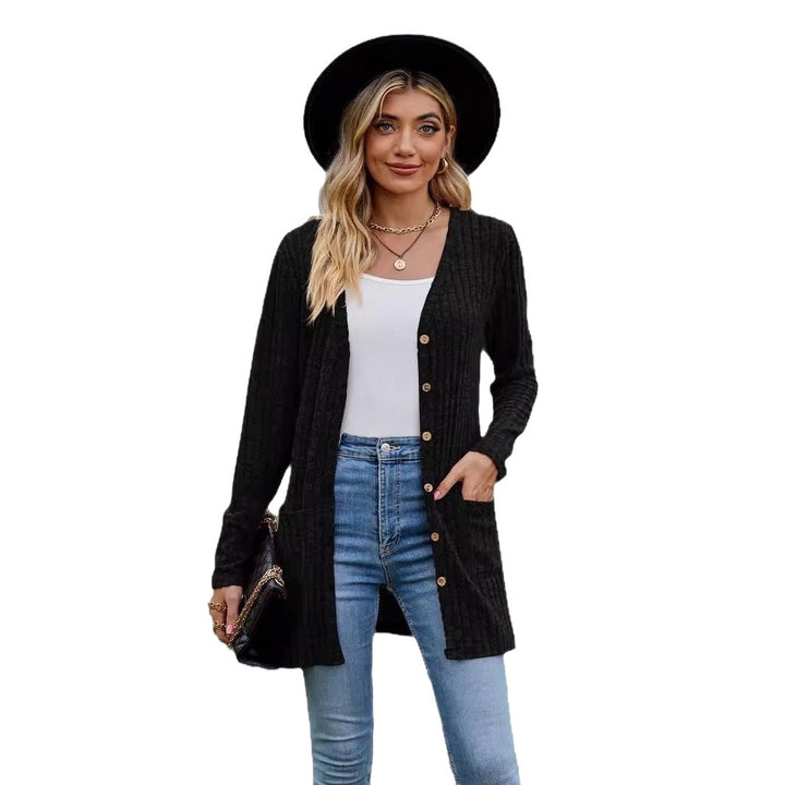 Women’s casual knit cardigan with button details and practical pockets Lune London