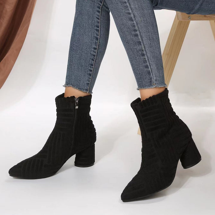Women's ankle boots with a contemporary knit design and a comfortable block heel Lune London