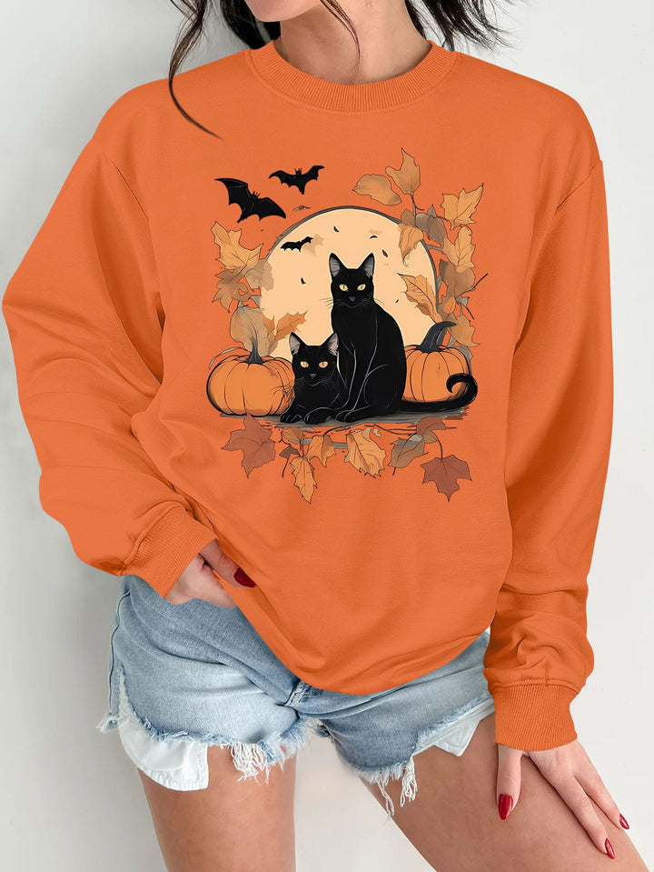 Sweat-shirt pour femmes avec un design de chat d'automne et de citrouille Chic & Stil