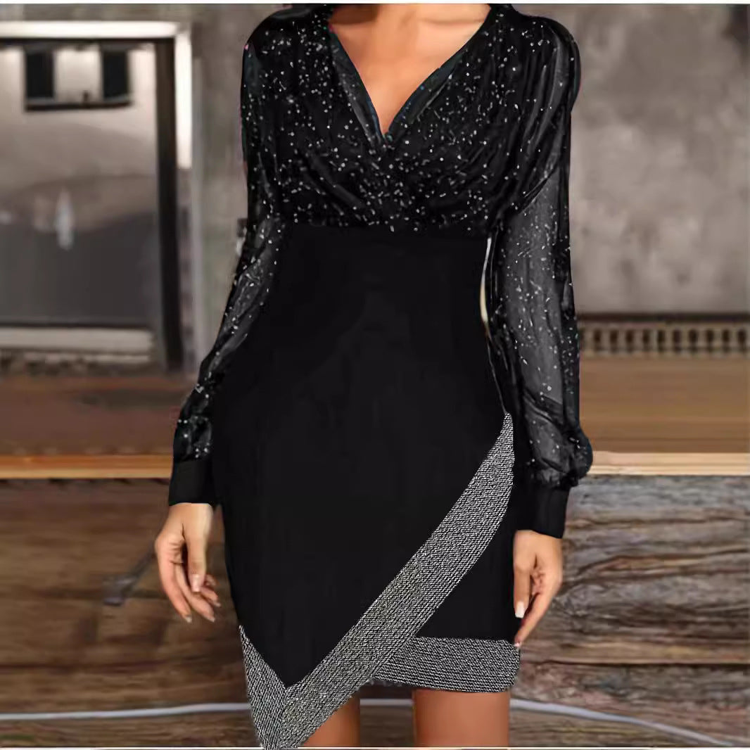 Evening dress for women with sparkling details and a modern wrapped cut Lune London