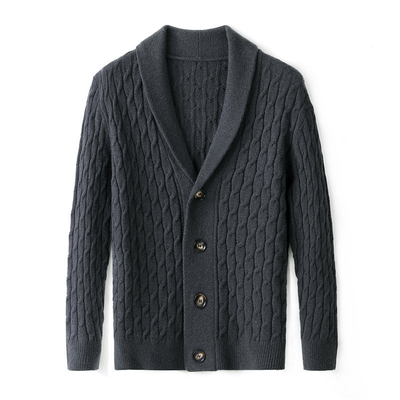 Men's knitted jacket with modern cable pattern and elegant collar Chic and Style