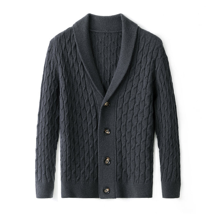 Men's knitted jacket with modern cable pattern and elegant collar Chic and Style