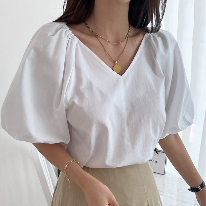 Women V Neck Puff Sleeve Top Lune London