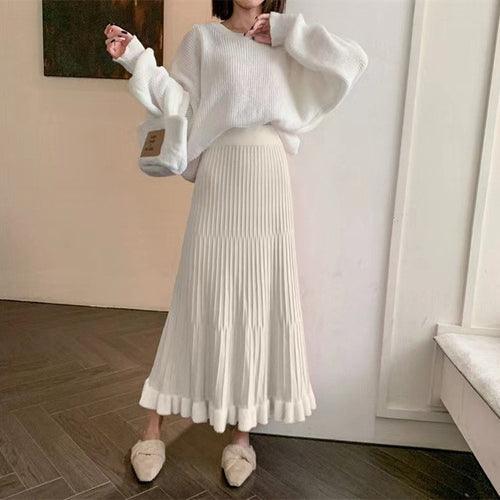 Pleated maxi skirt for women with elegant ruffle finish Lune London