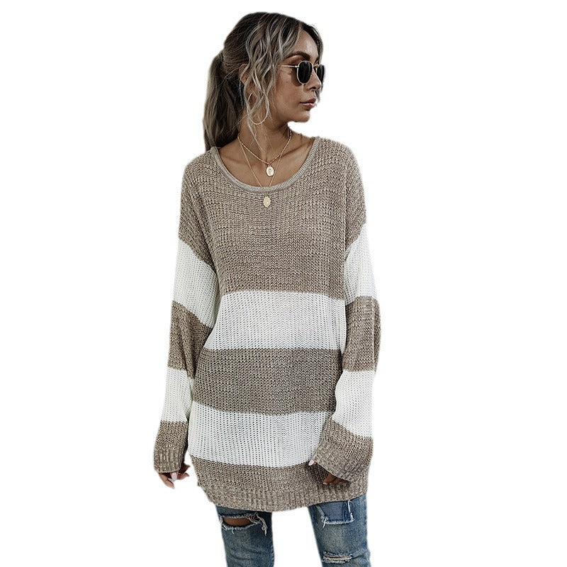 Casual knit pullover for women with a modern block stripe pattern and an oversized fit Lune London