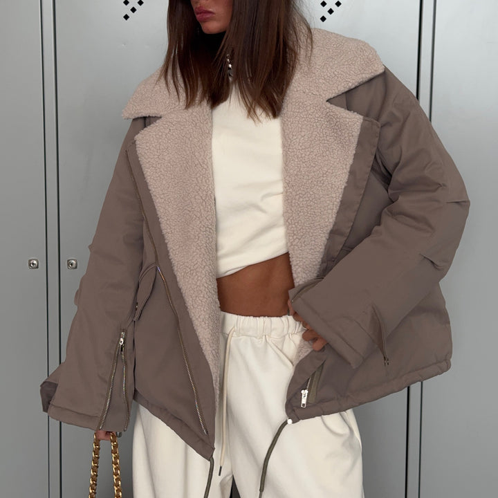 Ladies Stylish Oversized Jacket with Teddy Lining Chic & Stil