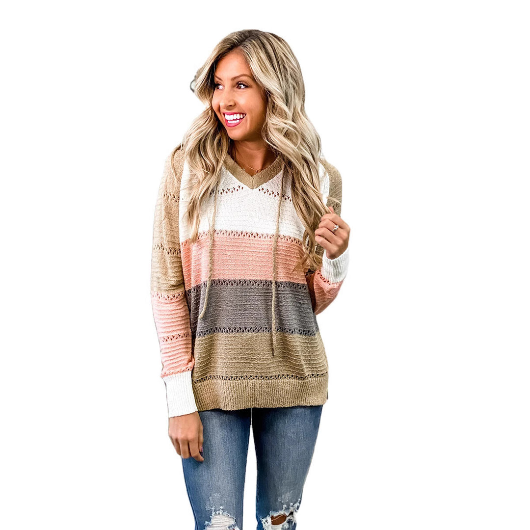 Pull en tricot décontracté pour femmes avec décolleté en V et motif rayé Chic & Stil